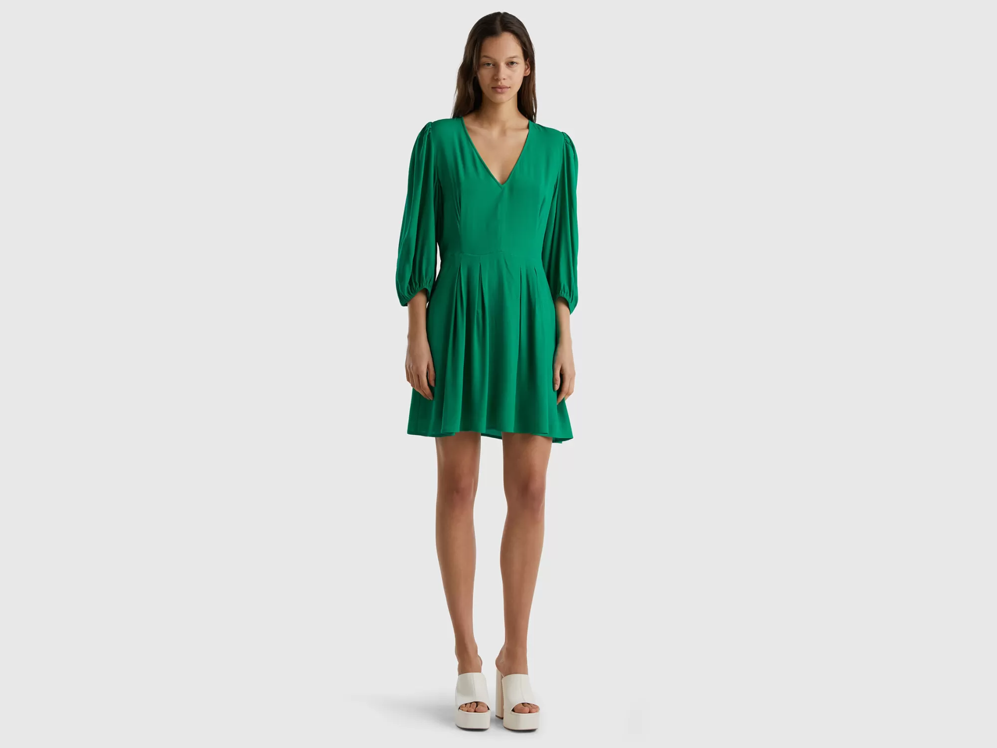 Benetton Vestido Corto De 100 % Viscosa-Mujer Vestidos Y Monos