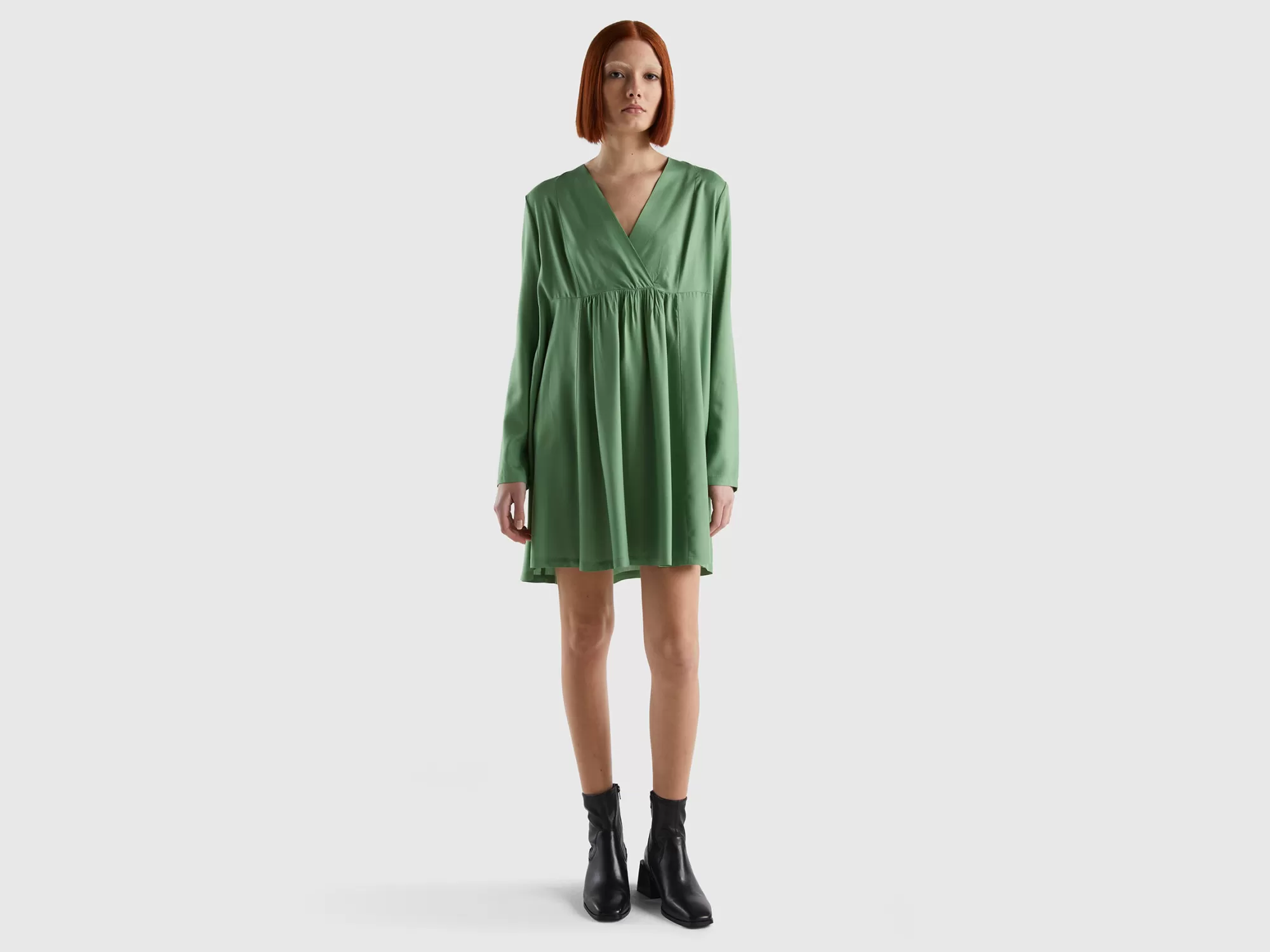 Benetton Vestido Corto De Viscosa Sostenible-Mujer Vestidos Y Monos