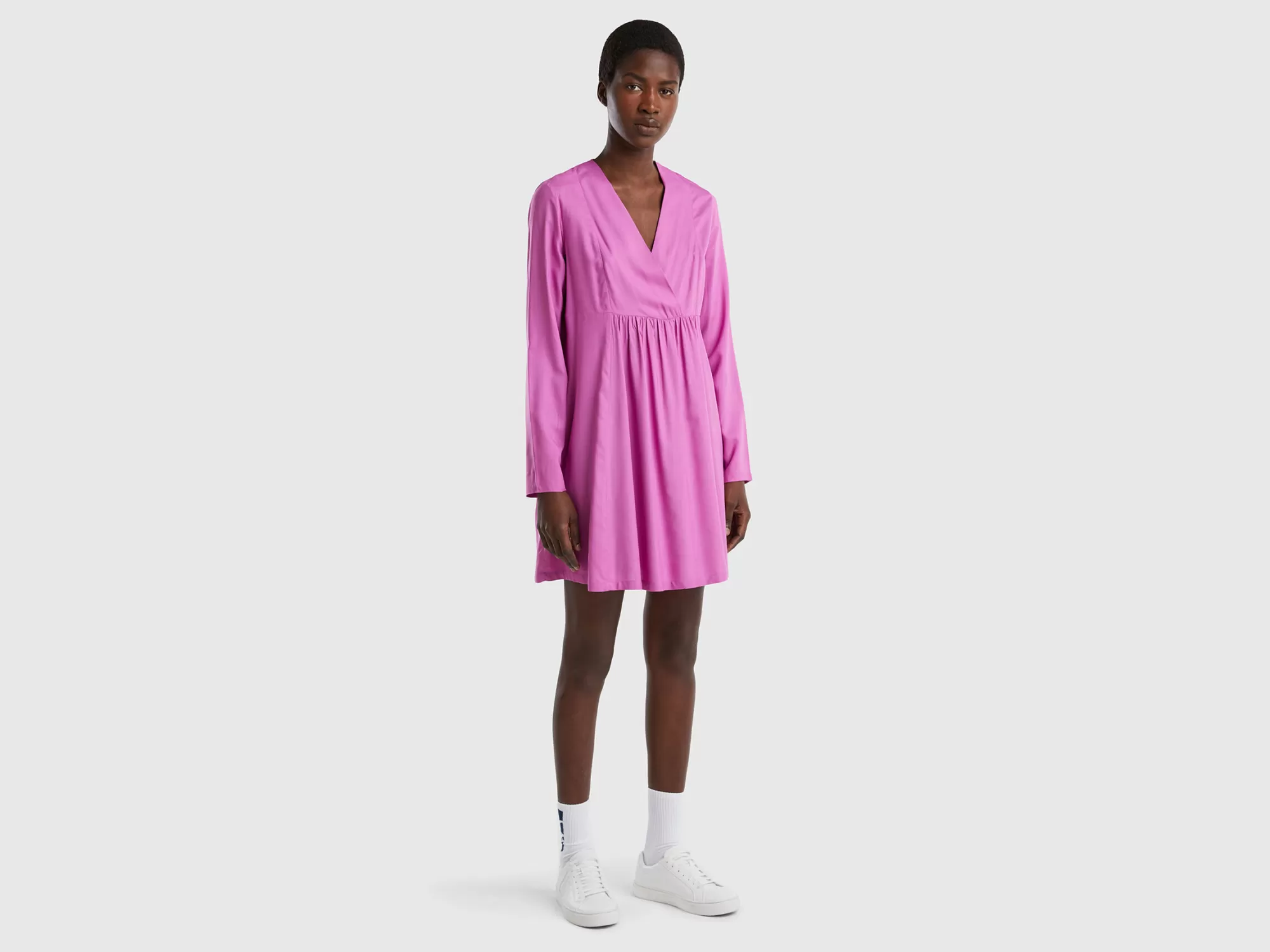 Benetton Vestido Corto De Viscosa Sostenible-Mujer Vestidos Y Monos