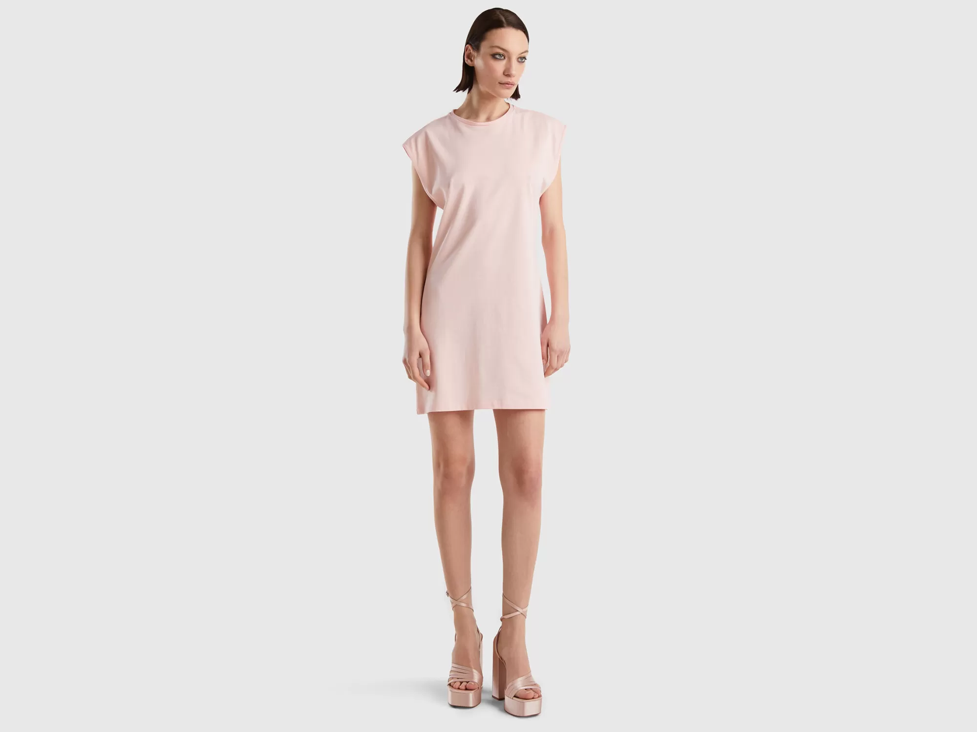 Benetton Vestido Corto Rosa Claro-Mujer Vestidos Y Monos