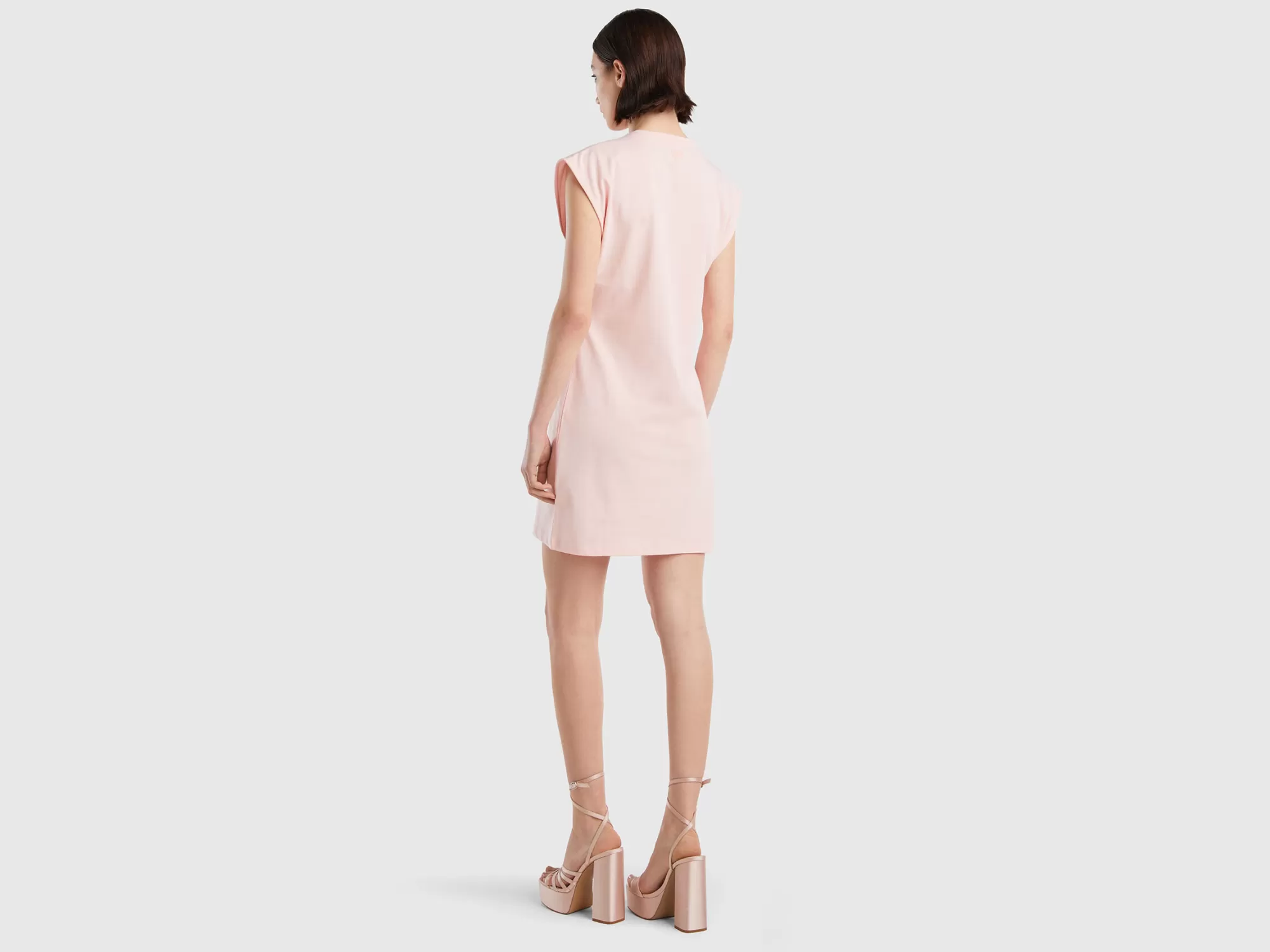 Benetton Vestido Corto Rosa Claro-Mujer Vestidos Y Monos