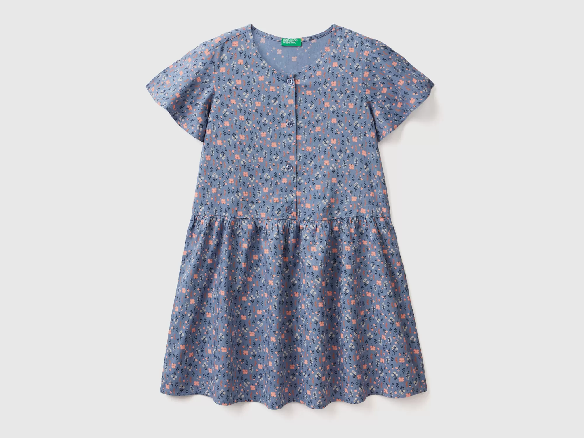 Benetton Vestido De Flores De Viscosa Sostenible-Niños Vestidos Y Petos