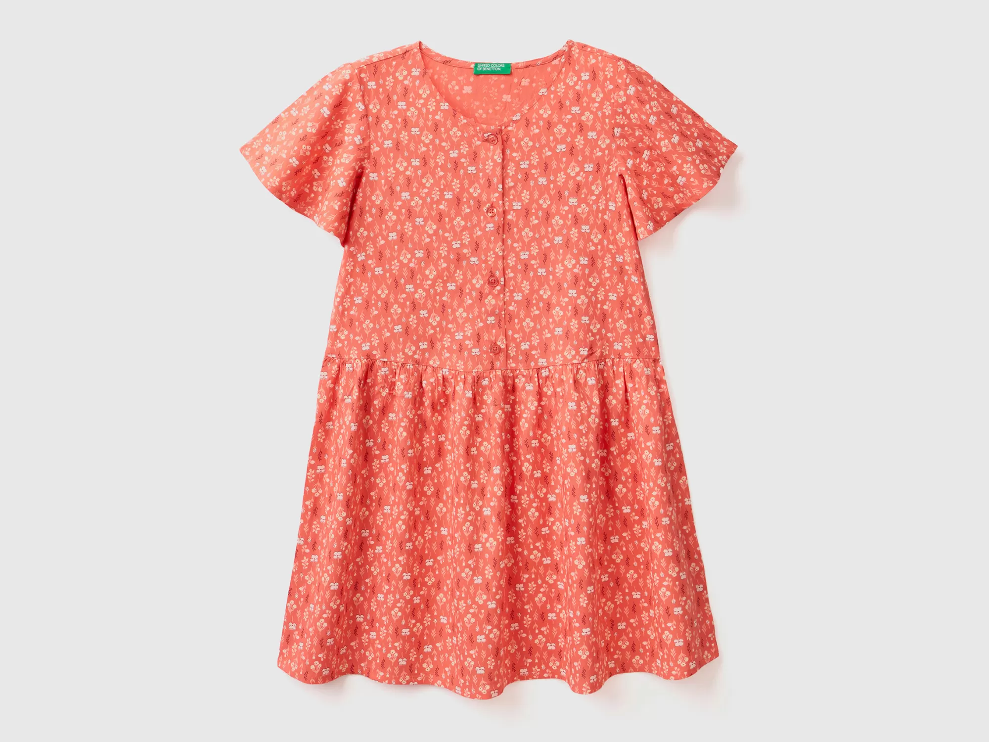 Benetton Vestido De Flores De Viscosa Sostenible-Niños Vestidos Y Petos