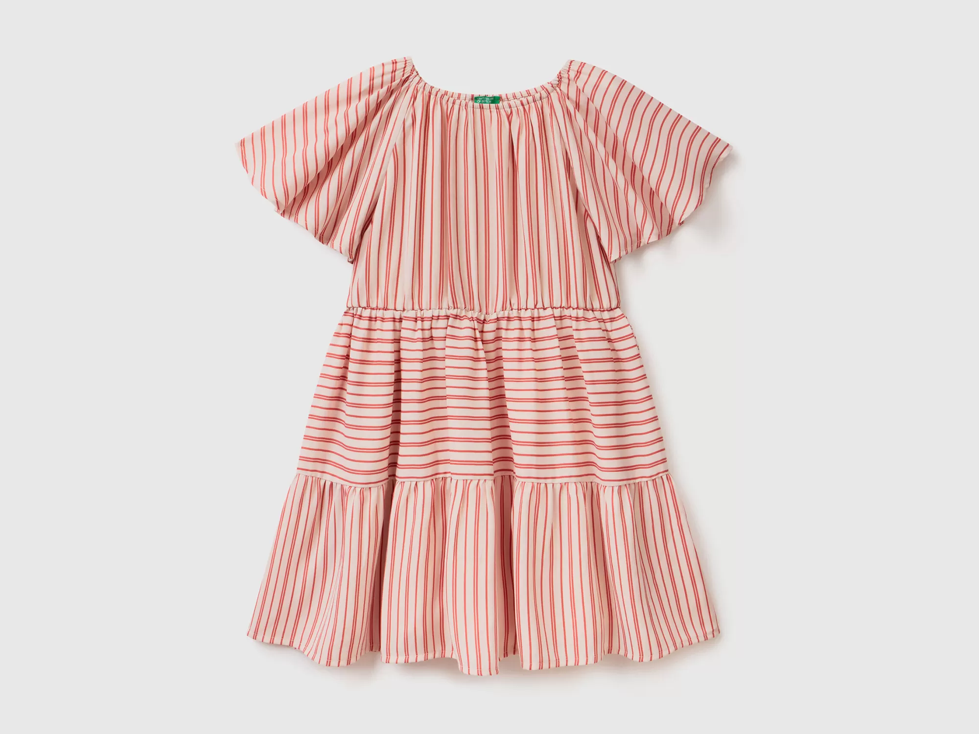 Benetton Vestido De Rayas Con Volantes-Niños Vestidos Y Petos