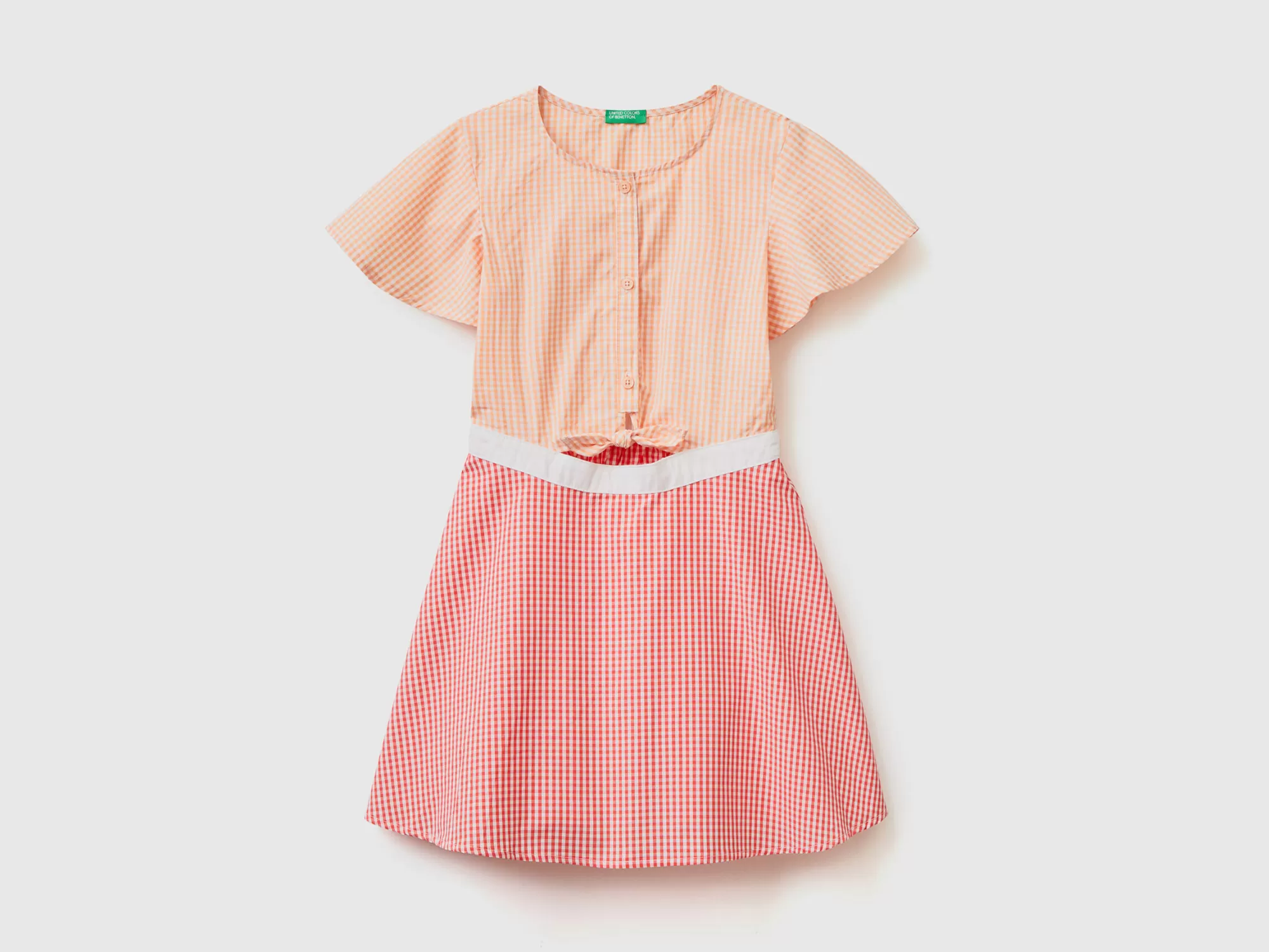 Benetton Vestido De Vichy De 100 % Algodón-Niños Vestidos Y Petos