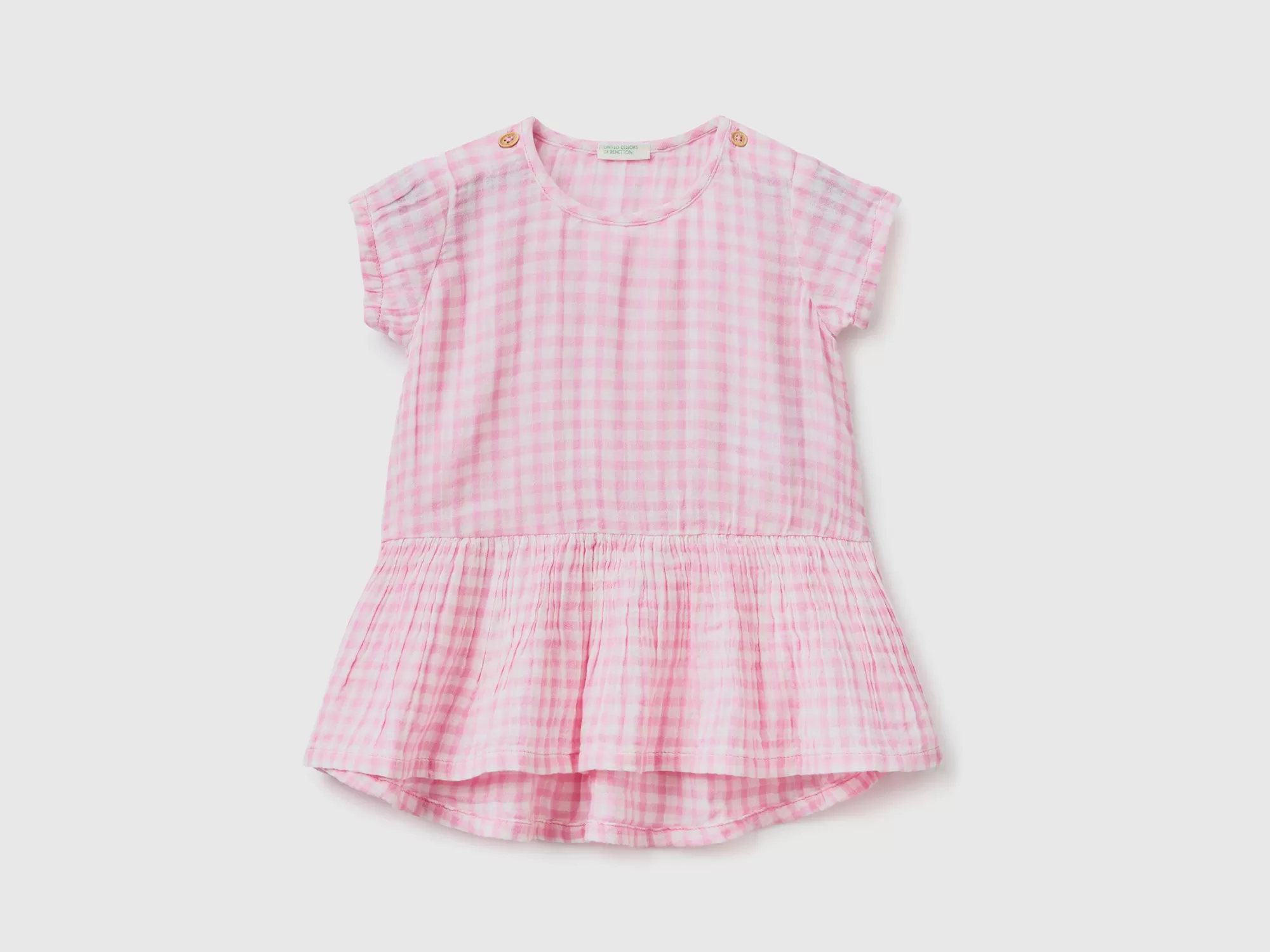 Benetton Vestido De Vichy De 100 % Algodón-Niños Vestidos