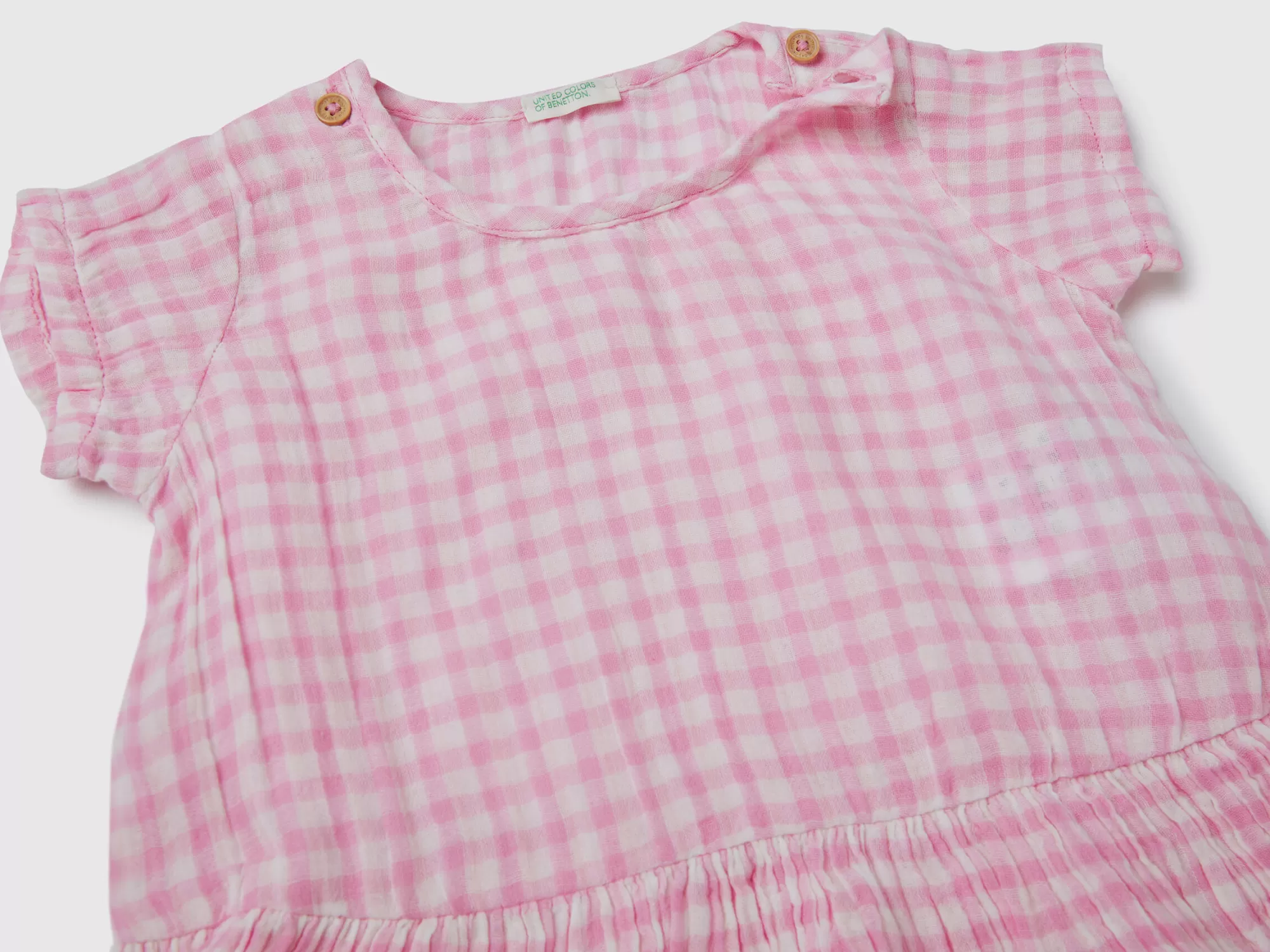 Benetton Vestido De Vichy De 100 % Algodón-Niños Vestidos