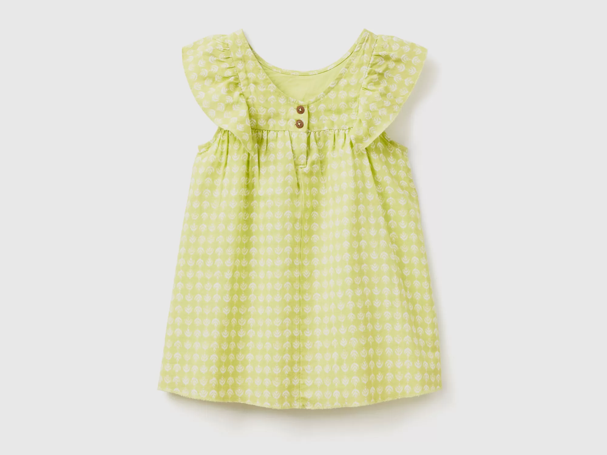 Benetton Vestido Estampado De Lino Mixto-Niños Vestidos Y Petos