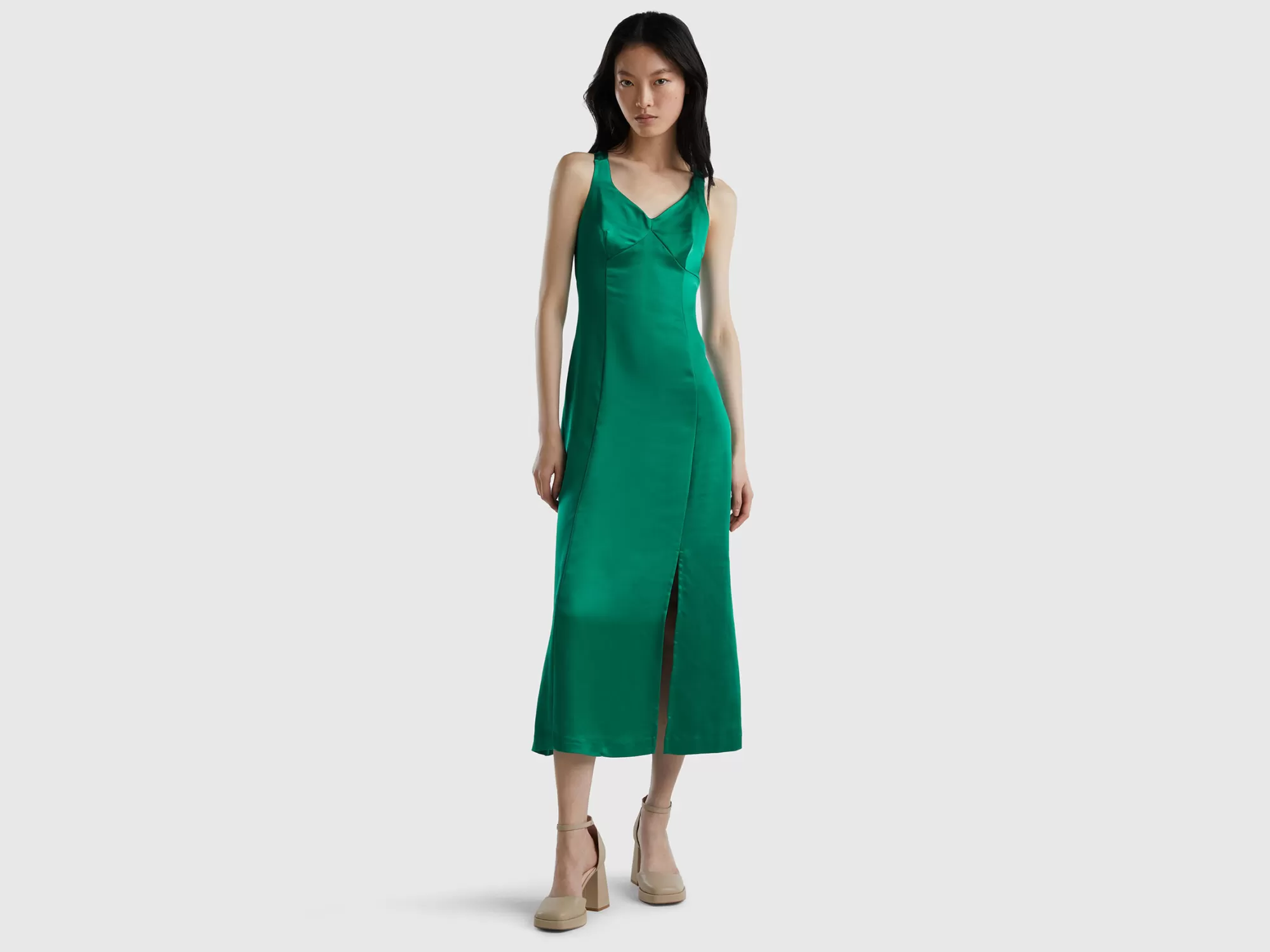 Benetton Vestido Lencero Con Efecto Raso-Mujer Vestidos Y Monos