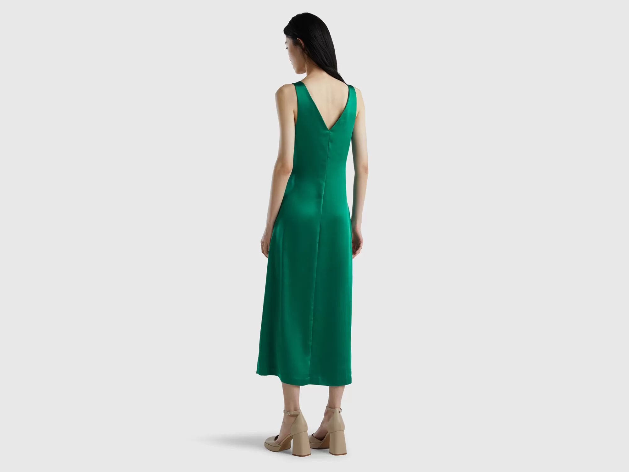 Benetton Vestido Lencero Con Efecto Raso-Mujer Vestidos Y Monos