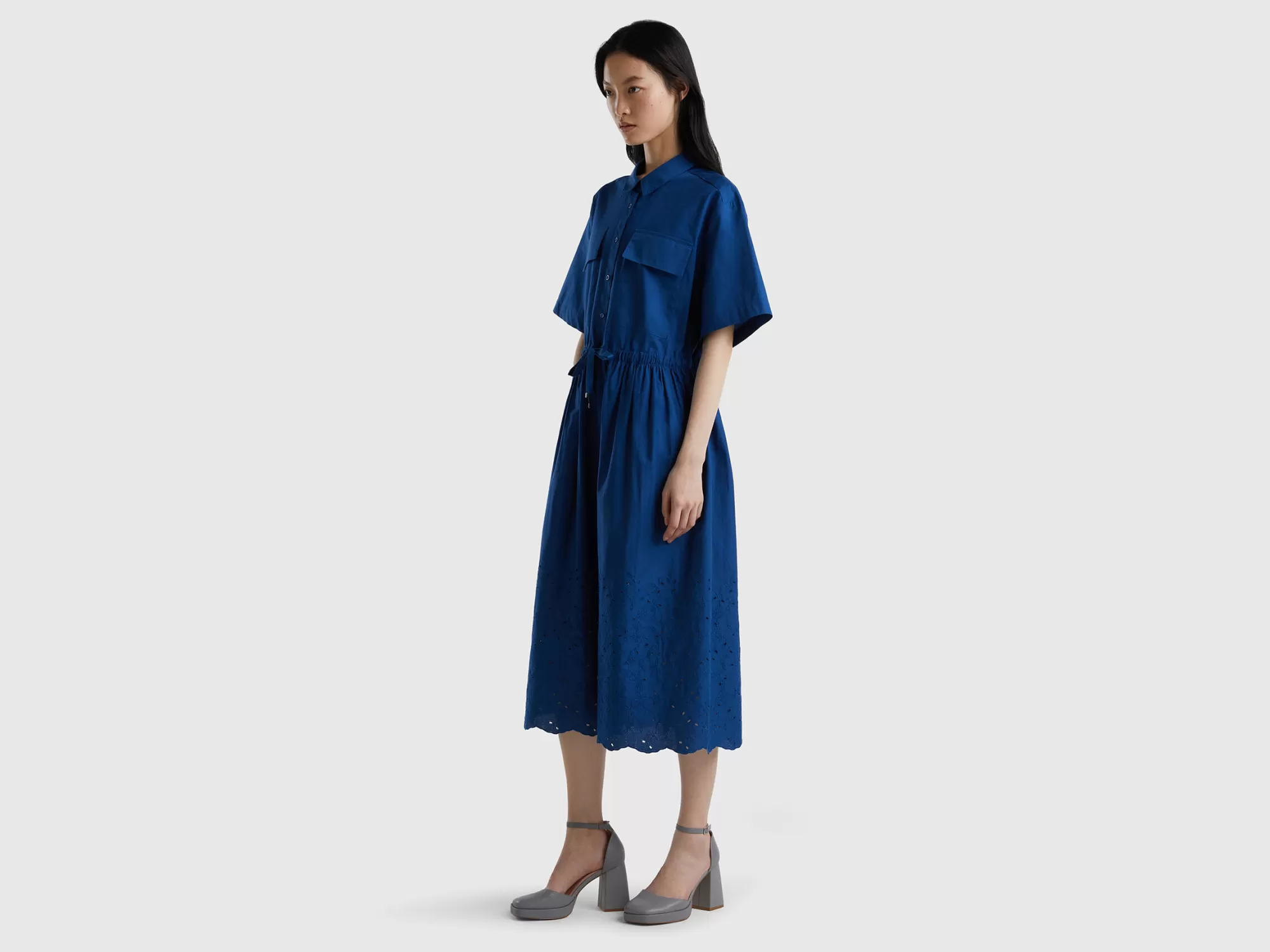 Benetton Vestido Midi Con Encaje Suizo-Mujer Vestidos Y Monos